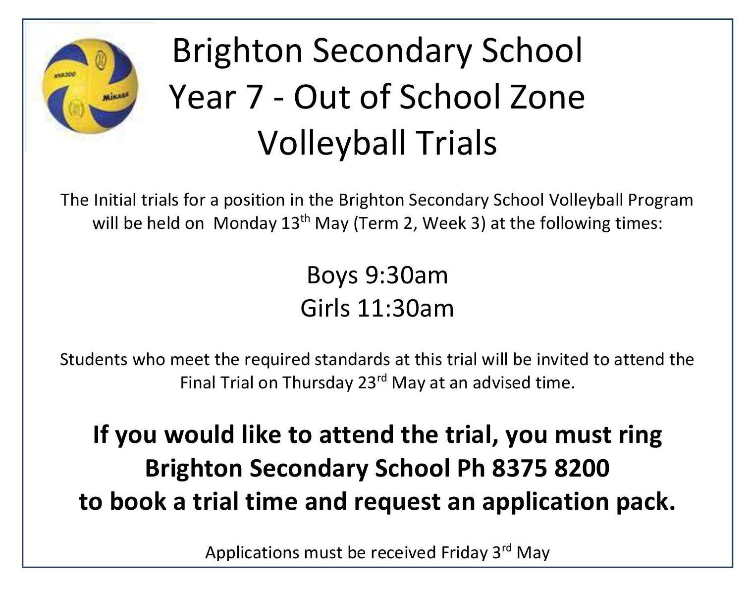Brighton Secondary School Volleyball Program Trials
