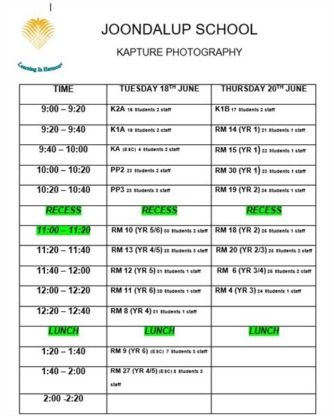 Kapture  Timetable