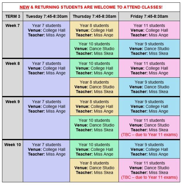 Dance Schedule Wk6