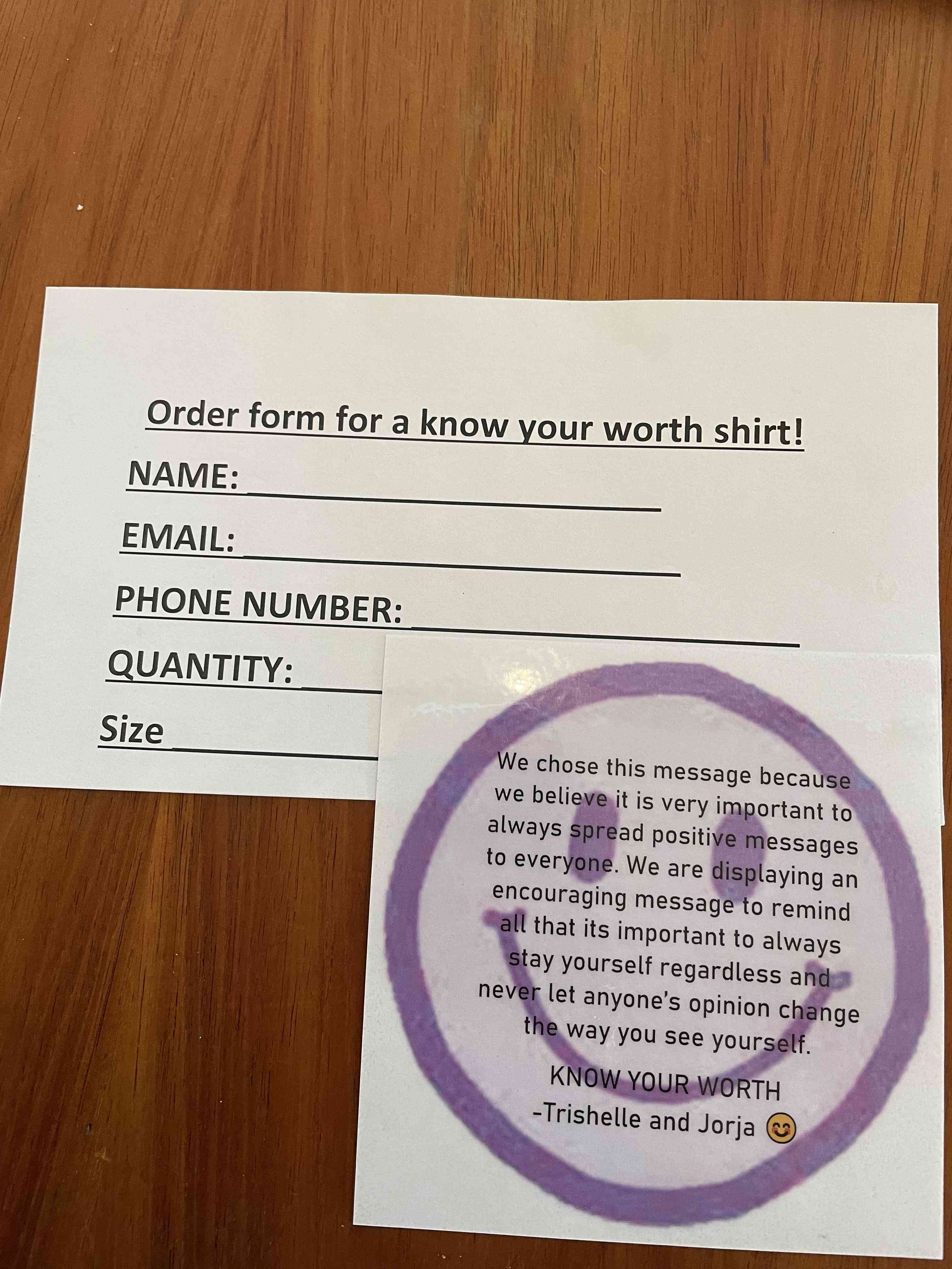 Order form tshirt