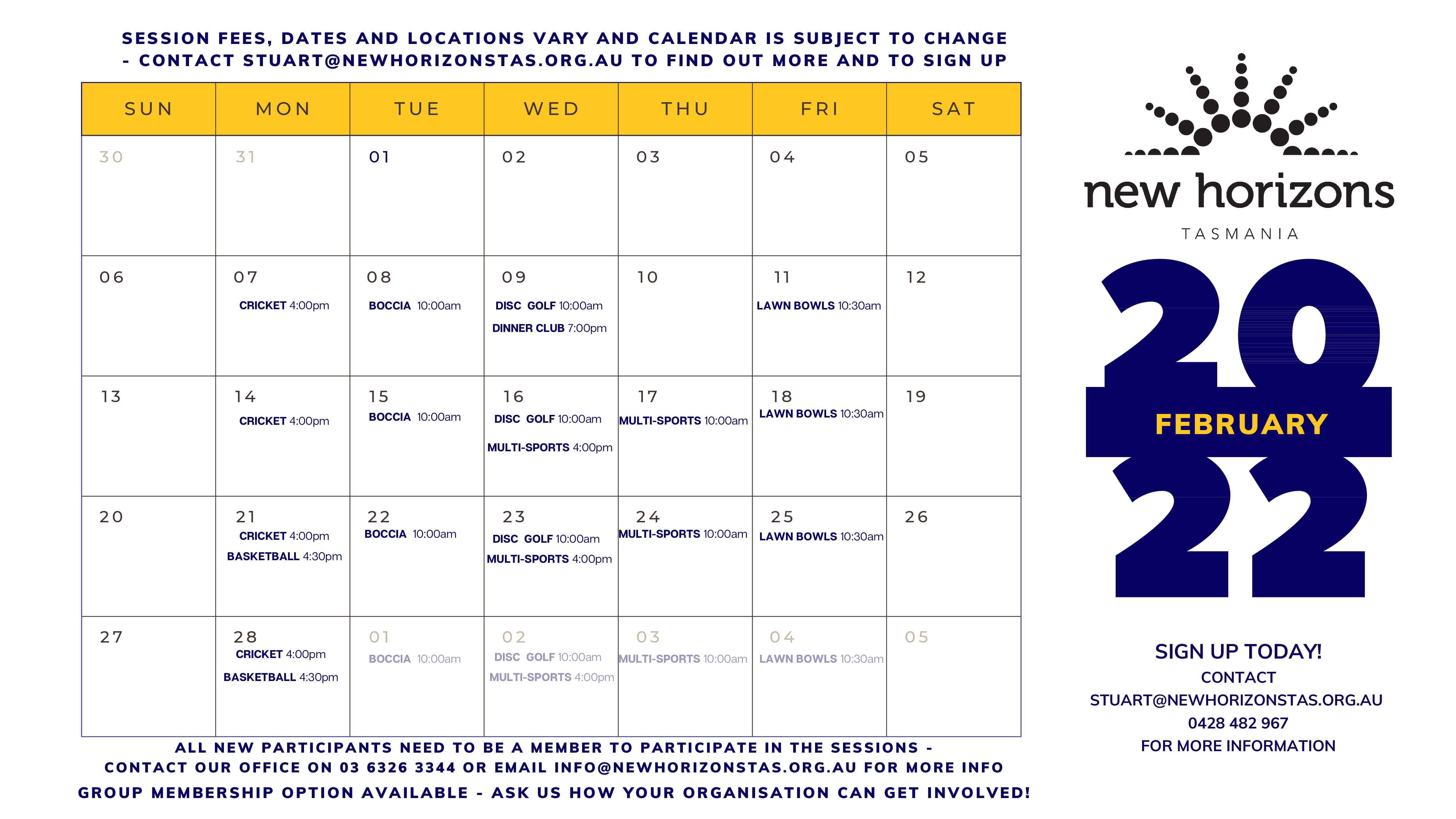 New Horizons Southern 2022 Calendar - February