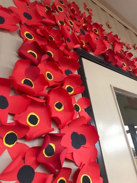 Students making Poppies for ANZAC Day