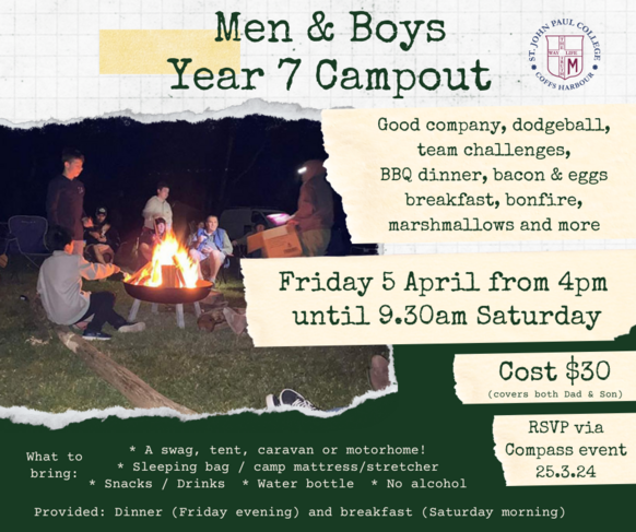 Men & Boys Year 7 Campout 5-6 April 2024