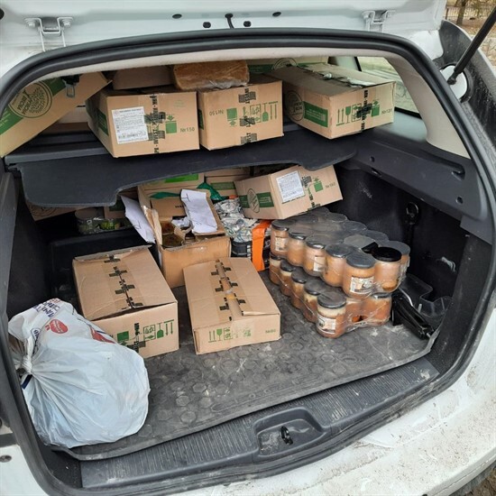 Food supplies ready for distribution in Mariupol prior to the evacuation of Caritas staff. Photo Caritas Ukraine