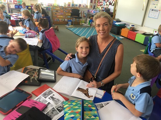 Gigi Patton with mum in the classroom
