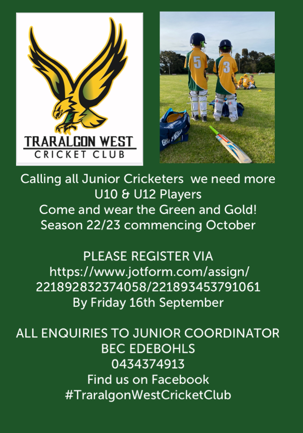 Traralgon West Cricket Club U10 & U12 Players