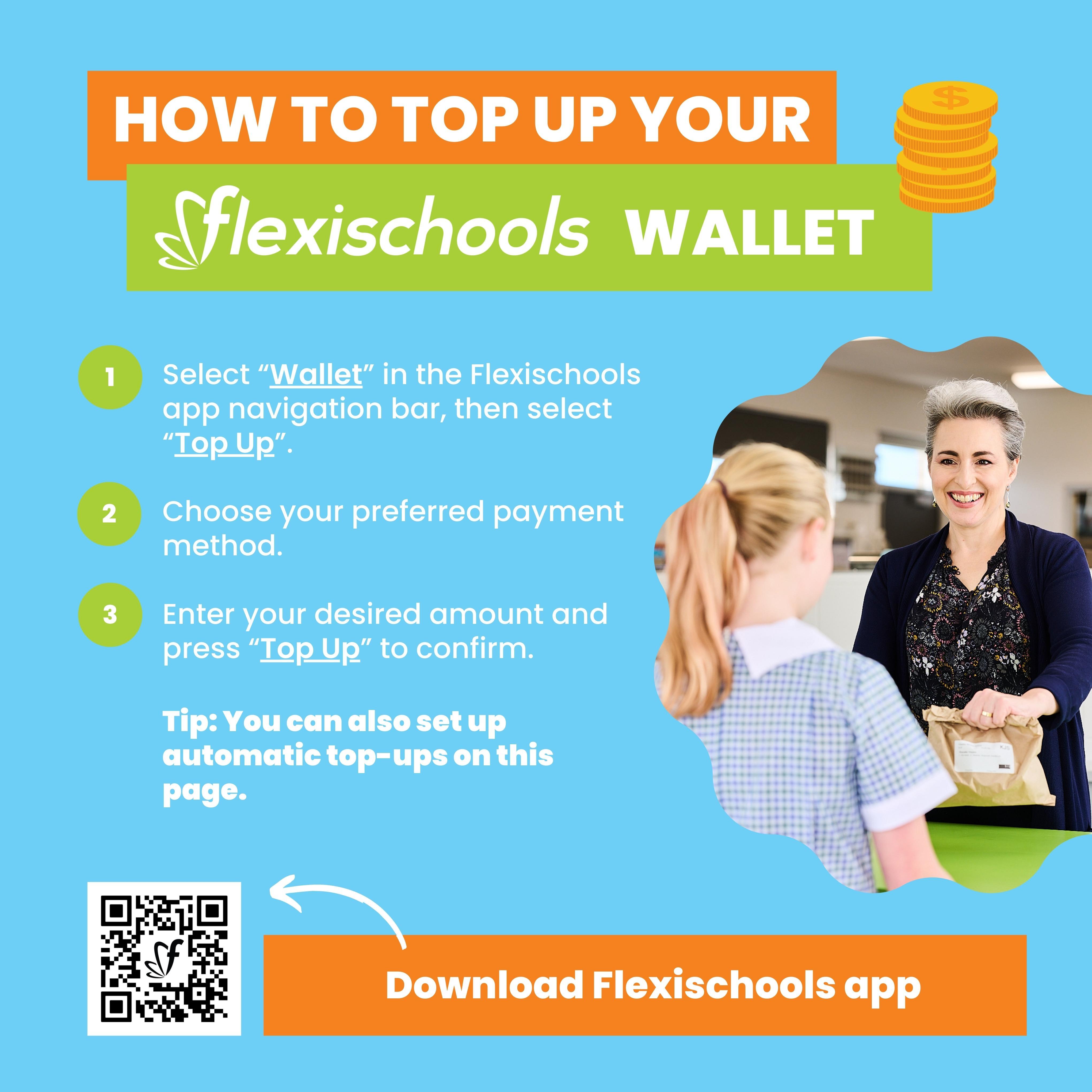 Flexischools - How to top up your wallet