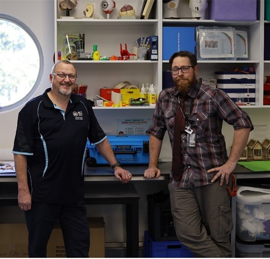 Tim and Ryan with their 3D printed objects, created at the Academy